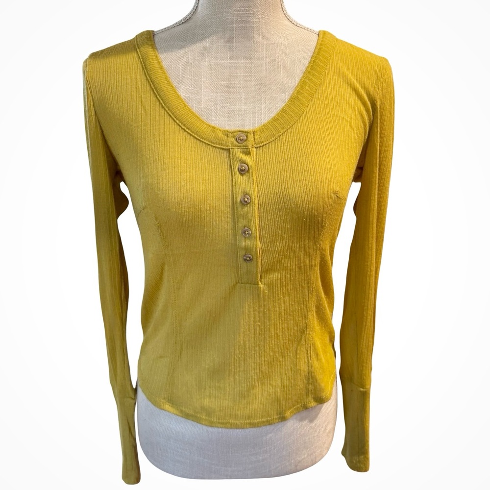 Anthropologie Pilcro Chartreuse Yellow Long Sleeve Henley Top